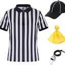 obmwang Referee Shirt for Womens and Mens, Stripe Umpire Jersey Referee Hat Yellow Penalty Flag and Whistle for Halloween XL
