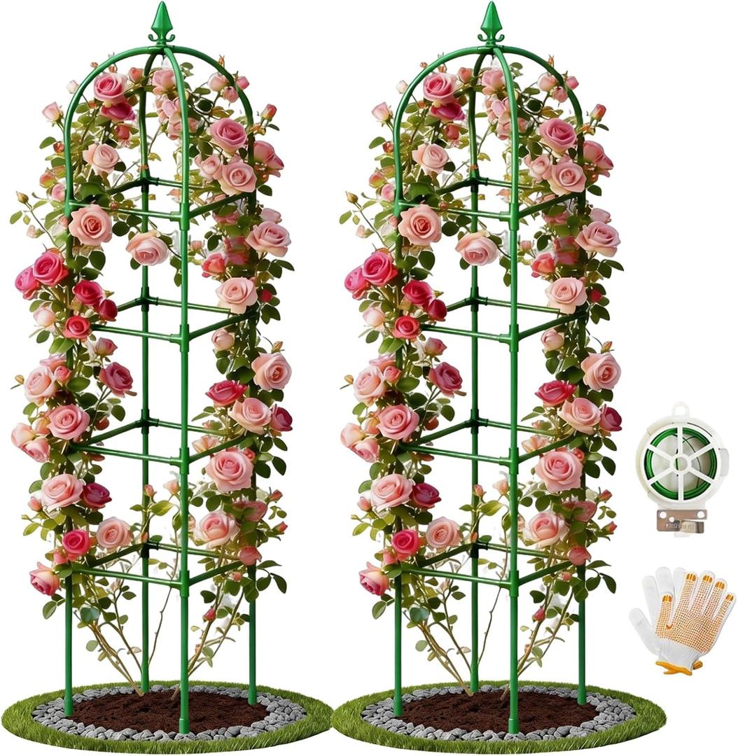 2 Pack Garden Obelisk Trellis for Climbing Plants, 72" Metal Rustproof Rose Trellis, Tower Potted Cages Plant Support for Flowers/Vegetables/Vines, Indoor Outdoor Garden Patio