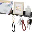 Black Key Holder for Wall, Decorative Wall Mounted Mail Organizer and Key Hanger with Tray, Key Holder with 7 Hook, for Doorway, Hallway, Living Room, Kitchen, Office