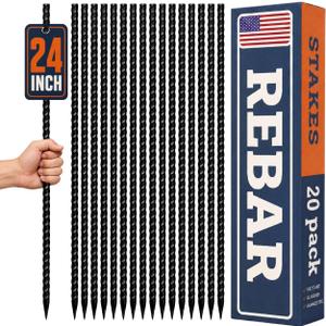 Happin® 24 Inch Rebar Stakes, Straight Garden Stakes Heavy Duty Galvanized Metal Stakes, Landscape Timber, Concrete Form, Tree & Plant Support, Yard Stakes, Ground Anchors (I Shape – 20 Pack)