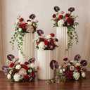 16pcs 24 Inch Artificial Anthurium Flower Tropical Flowers Faux Lily with 3D Printing Effect for DIY Vase Bouquets Centerpiece Home Office Wedding Decor Floral Arrangement (Dark Red)