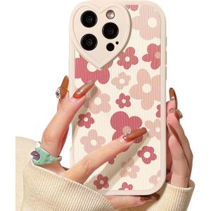 Lovmooful Compatible for iPhone 16 Pro Case Cute Flower Floral with Love Lens Bumper Protector for Girls Women Soft TPU Shockproof Protective Girly for iPhone 16 Pro-Pink Flower