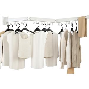 Clothes Drying Rack, Laundry Drying Rack Wall Mounted, [No-Drill & Drilling to Choose] 3-Fold Laundry Drying Racks for Hanging Clothes, Foldable & Sturdy Space Saver for Laundry Room - White