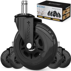 TICONN Office Chair Caster Wheels Set of 5 for Tile, Hardwood Floors and Carpets, Universal Fit for Most Chairs (Black)