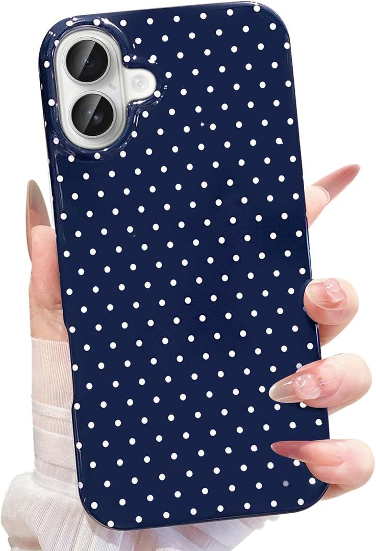Jmltech for iPhone 16 Case Polka Dot Phone Cases Aesthetic Design Trendy Simple Case Slim Shockproof Protective Cover Navy Blue