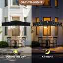 FLAME&SHADE 9 FT Solar Half Patio Umbrella with 25 LED Lights, Half Outdoor Umbrella with Button Tilt, Half Round Table Umbrella For Deck, Backyard, Balconies, Decks, Rvs, UV Protection (Black)