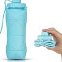 Silicone Collapsible Water Bottles,Lightweight Reusable Leakproof For Traveling Camping Hiking Cycling Sports Outdoor,Foldable Portable Travel Water Bottle 600ML Blue 1Pack.