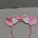 Handmade Birthday Mouse Ears Headband for Women Girls, Pink Happy Birthday Ears for Party Dress Up Decorations Hair Accessories