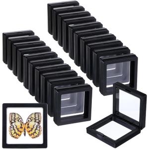 Prasacco 60 Pcs Floating Display Case,Coin Frame Displays Holder Stands Black 3D Floating Display Case for Challenge Coin Rock Pin Shells Specimen Jewelry(2.752.750.8 Inches)