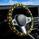 Embroidered Flowers Cute Yellow Daisy Steering Wheel Cover Auto Anti-Slip Breathable Rubber Steering Wheel Protector,Floral Car Accessories for Women,Universal Size Fit Most Cars -15 inch