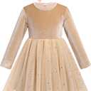 Vintage Princess Toddler Baby Girl Long Sleeve Velvet Ruffle Tutu Lace Dress Xmas Wedding Birthday Party Fall Winter Clothes (5-6 Years, Champagne)
