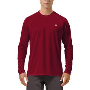 Roadbox Mens UPF 50+ UV Sun Protection Shirts Outdoor Long Sleeve SPF Rash Guard for Fishing Hiking Swimming Running (1 Pack - Beet Red, Large)