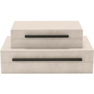 Sagala Set of 2 Ivory Shagreen Decorative Boxes With Black Metal Handles, Faux Leather Jewelry Boxes Modern Storage Boxes Photo Boxes Memory Boxes Home Organizer Box(Ivory)