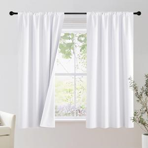 NICETOWN Bedroom 100% Blackout Curtains, 2 Panels, 42 by 63, Snow White, Window Treatment Rod Pocket Curtains/Drapes for Bedroom