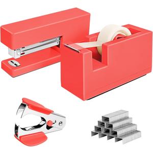 1 Desktop Stapler & 1 Tape Dispenser,Orange Staplers for Desk | 25 Sheet Capacity with 830 Staples,Staple Remover, Non-Slip for Office,School, Home & Classroom(Tape not Included)