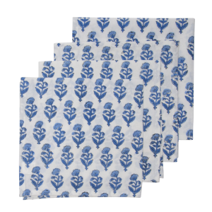 KOUBOO Blue 100% Cotton Summer Dinner Napkins, Hand Block Print, Washable Durable Table Linen for Everyday Use Weddings Parties Outdoors, 20 X 20 Inches, Set of 12