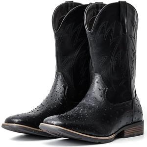 IUV Cowboy Boots For Men Western Ostrich Wide Durable Fashionable Embroidered Pull On Slip Resistant Assorted Colors Boots, Size 13