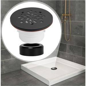 Uni-Green 4-1/4 inch Round Shower Base Drain - Solvent Weld 1.5 or 2 Inch Pipe for Shower Base&Shower Pan - 304 Stainless Steel Shower Base Drain Kit - Matte Black Strainer for Bathroom