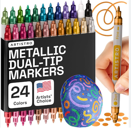 22 Pcs Artistro Metallic Double Sided Markers,  multi-colored double-sided markers in an organizer | School & Office \ Markers