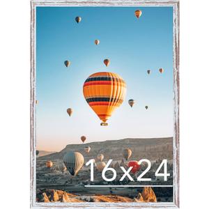 JCJMY 16x24 Picture Frame Rustic White for Poster Photo Picture and 40x60 cm Canvas, Horizontal and Vertical Formats for Wall Hanging, 16 x 24 Wall Gallery Poster Photo Frame for 16 by 24 Photos Posters, Rustic White