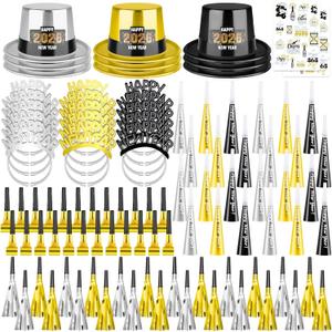 Denylo pro 98 Pcs New Year's Eve Party Supplies with Hat Headband Horn Trumpet Sticker 2026 Party Decorations for New Year Celebration