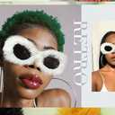 FEISEDY Plush Fuzzy Oval Sunglasses Women Y2K Punk Soft Velvet Shades Ladies Handmade Party Masquerade Eyewear B9085 (Whit)