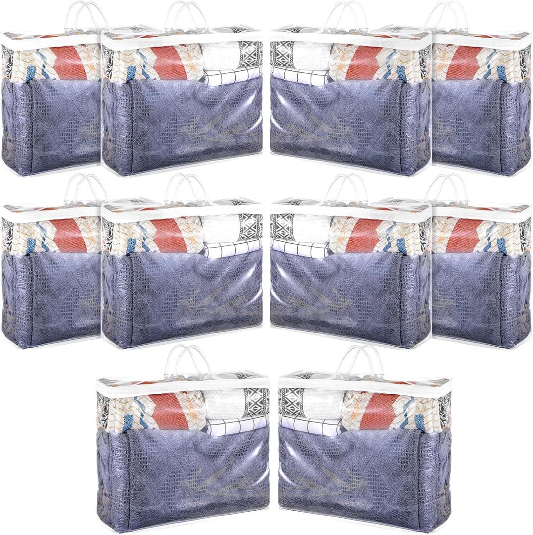 10 Pack Clear Zippered Storage Bags for Clothes, Blankets, Bedding, 22L Closet Organizers with Handles, Heavy-Duty PVC Under-Bed Storage Containers