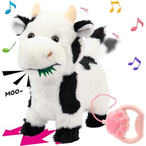 Hopearl Walking Cow Interactive Electronic Pet Singing Toy Remote Control Leash Animated Musical Nodding Moo Wagging Tail Touch Recognition Gifts for Toddlers Birthday, 9''