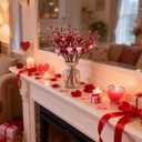 6 Pcs Valentine's Day Picks 17 Inch Artificial Red Heart Berry Stems - Valentine's Day Stems for Home Table Centerpiece Vase Wedding Anniversary Party Decor