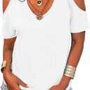 Eurivicy Women's Summer Cold Shoulder T-Shirt Casual Short Sleeve V Neck Blouse Top (X-Large)