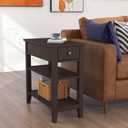 ChooChoo Side Table Living Room, Narrow End Table with Drawer and Shelf, 3-Tier Sofa End Table for Small Space, Espresso, 11.22 in x 23.62 in x 24.02 in