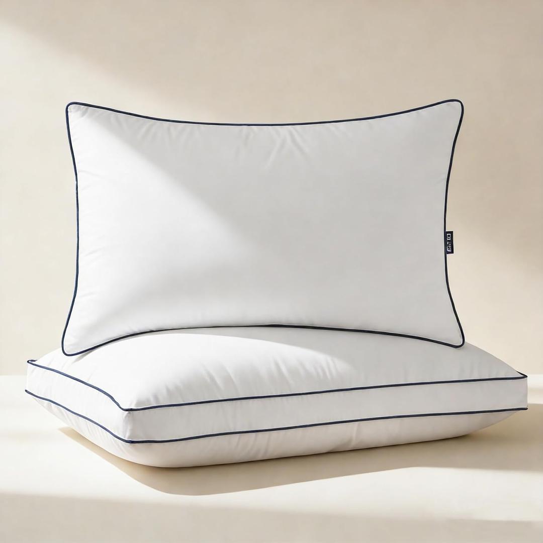 DOWNCOOL Goose Down Bed Pillows King Size Set of 2, Pillow Soft Support for Side, Back or Stomach Sleepers, for Better Sleep Experience, White 20" x 36"