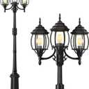 Redluck Motion Sensor Outdoor Post Lights, 3-Head Dusk to Dawn Outdoor Lamp Post Light, 360 Detection Waterproof Anti-Rust Aluminum Street Light for Backyard Garden Patio Driveway (Black(without outlet), Black)