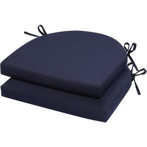 U'Artlines Outdoor Chair Cushions Set of 2, Waterproof Round Corner Seat Cushions, Patio Chair Cushions for Outdoor Furniture,Seat Cushions with Ties for Patio Garden Dining 17"x16"x2", Navy Blue