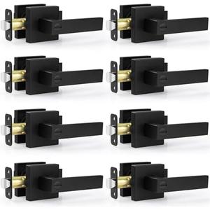 Estmoon 5 Pack Door Handles Black Interior Door Knobs, Keyless Privacy Door Levers with Lock Heavy Duty Door Handle for Bedroom Bathroom