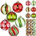 Leyndo 30 Pcs Christmas Ball Ornaments 2.4 Inch Lime Green Red White Whimsical Christmas Tree Ornaments Shatterproof Glitter Polka Dot Stripes Peppermint Candy Cane Xmas Bulbs for Tree(Stylish)