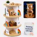 Pimlyo Rotating Bookshelf Kids with Removable Light, Spinning Book Shelf for Kids Rooms for Toddler Kid Room Storage, Small Wooden Round White Tower Bookcase for Nursery Bedroom Playroom Rooms