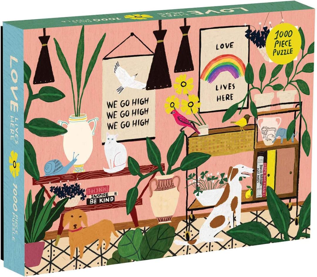 Galison Love Lives Here 1000 Piece Jigsaw Puzzle for Adults and Families, Inspirational Puzzle with Quotes and Positive Messages, Multicolor
