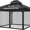Mosquito Net for Outdoor Gazebo Canopy 4-Panel Canopy Screen Wall with Zipper for 10 x 10' Patio Gazebo and Tent (Mosquito Net Only) 10' x 10' Black (Black with Rings one Door)