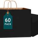 Bakepacker 60-Pack Wide Large Size Paper Bags With Handles Bulk 12.6"x4.3"x10" Black Party Kraft Shopping Bags