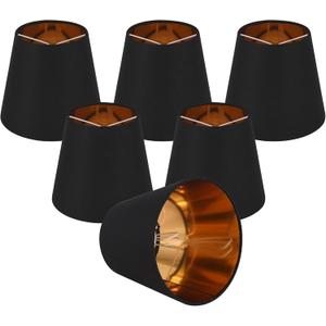Small Lamp Shade Clip on Bulb for Candelabra Bulbs, Mini Lampshades for Chandeliers, Home Decor Barrel Black Lampshade for Table Chandelier Wall Lamp Ceiling Lamps 4x6x5 Inch 6Packs