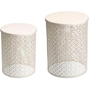 Gorgeous Cream Color 2 Piece Living Room End Tables 14.5 in. D X 14.5 in. L X 14.5 in. W X 19.25 in. H Size, Modern & Contemporary Style | Metal Finish Stylish Cutout Pattern Design Sturdy & Durable