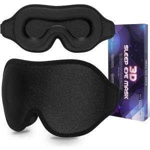 Sleep Mask 100% Light Blocking Eye Mask for Sleeping 3D Memory Foam Eye Covers with Adjustable Strap Night Blindfold for Men Women Black
