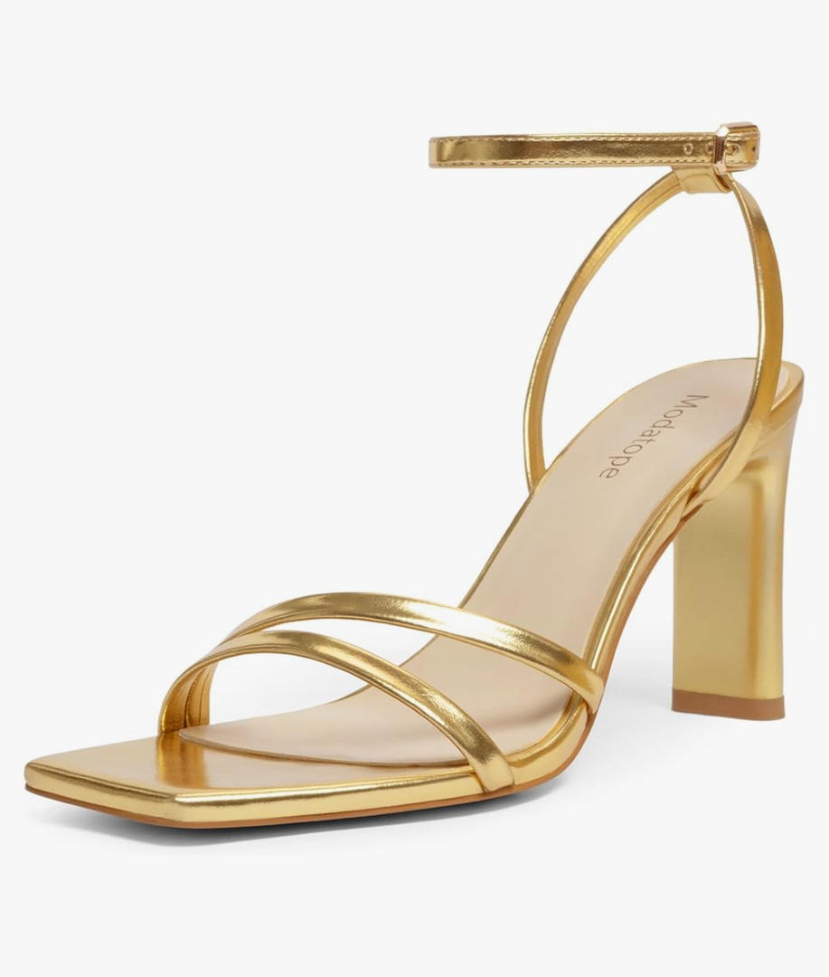 Modatope Womens Sandals Square Open Toe Chunky High Heels Strappy Ankle Strap Sandals Comfort Dress Party Shoes, SIZE 8