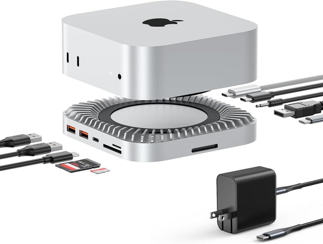 RayCue 40G Mac mini M4 Dock & Stand with 8T NVMe SSD Enclosure,2X USB-A 3.2 10Gbps, USB-C 3.2 10Gbps, SD/TF 4.0, 65W Power,8K DP Video Interface, 3.5mm Audio- Ultimate Mac mini M4 Accessories & Hub