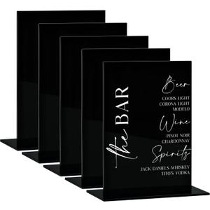 8x10 Inch Black Acrylic Sign with Stand | 5 Pack Blank Acrylic Table Signs and Base for DIY Wedding Table Numbers, Wedding Signage, Events& Parties (Black, 8x10 Inch)