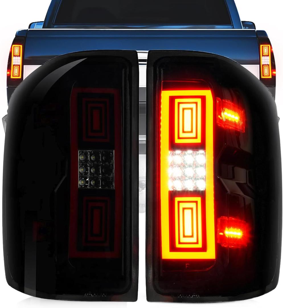 LED Tail Lights for Chevy Silverado 1500 2500 HD 3500 HD 2014-2018, for GMC Sierra 3500 HD 2015-2018 with Dual Wheel [Factory Halogen Model] Driver and Passenger Side Taillights, Smoke Lens