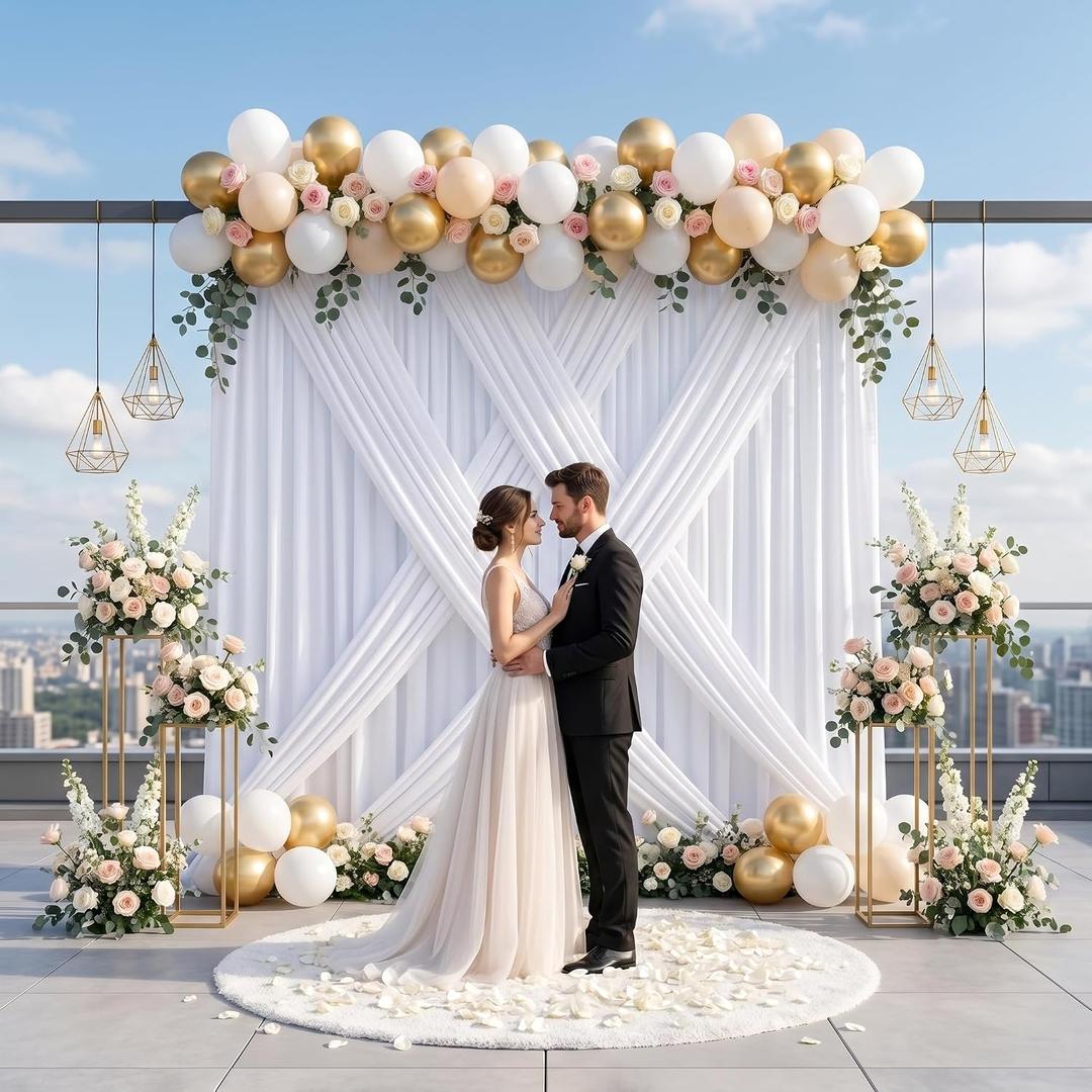 White Backdrop Curtains 30ft x 10ft: Polyester Photography Backdrop Drapes - Wedding Party Photo Shoot Background 6 Panels 5x10ft