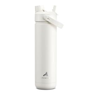 POWCAN 26 oz Insulated Water Bottle with 2-in-1 Straw and Spout Lid, Keep Cold 24H, Leak-Proof, Fits in Car Cup Holder, Stainless Steel Water Bottle for Sports, Travel, Gym, and School (Ivory)