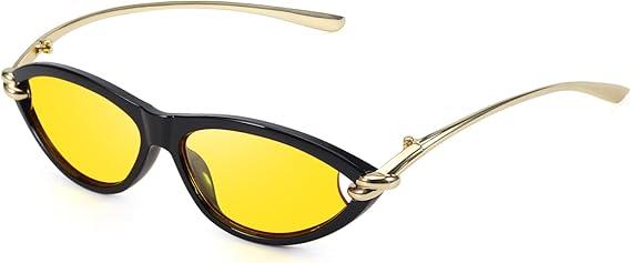 SODQW Gold Cat Eye Sunglasses for Women Trendy Retro Cateye Designer Sun Glasses with Metal Temples 2025 Fashion Shades